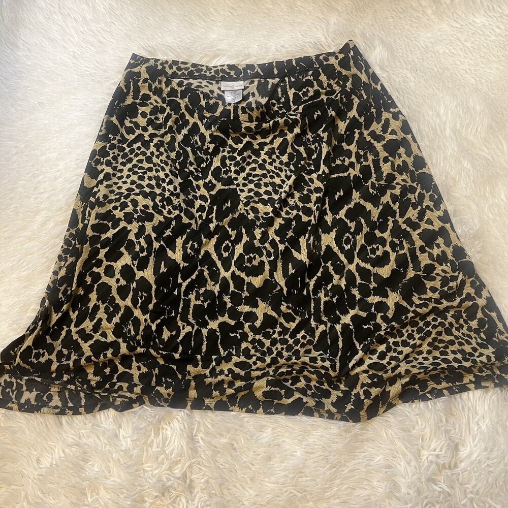 Jaclyn Smith Womens Cheetah print pull on skirt Large Black Spandex